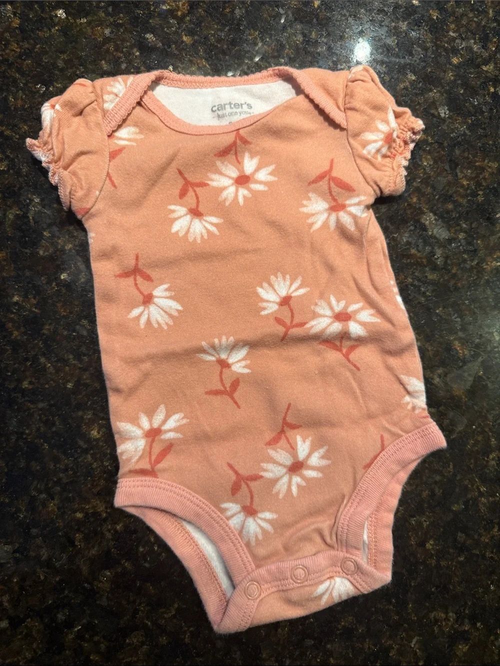 Carter's Peach Floral Short-Sleeve Bodysuit 3 Month Onesie - LIKE NEW